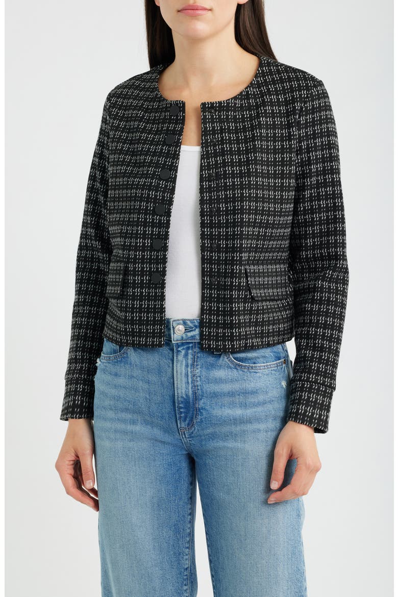 Collarless Jacquard Knit Jacket, Main, color, BLACK MULTI