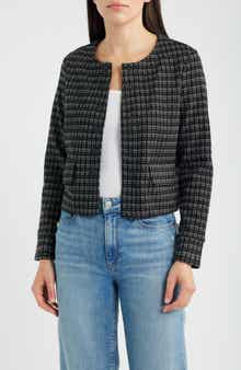 Collarless Jacquard Knit Jacket