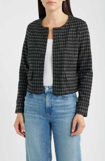 Collarless Jacquard Knit Jacket