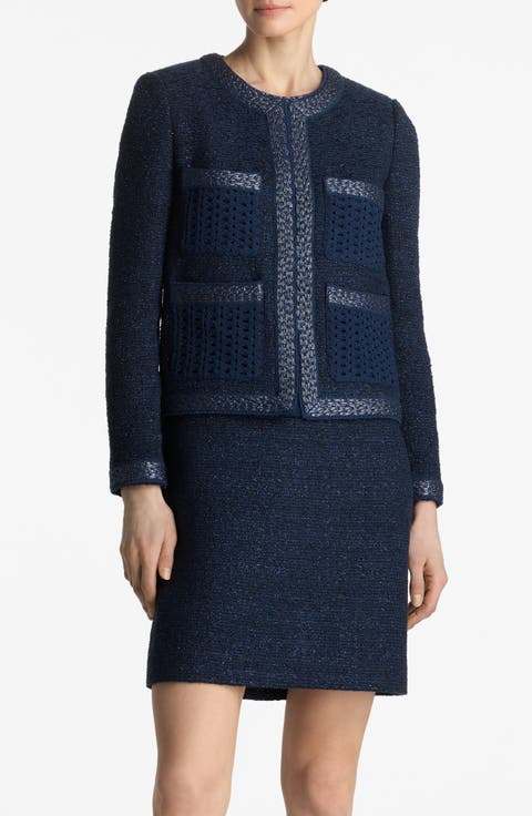 Openwork Pocket Metallic Tweed Jacket