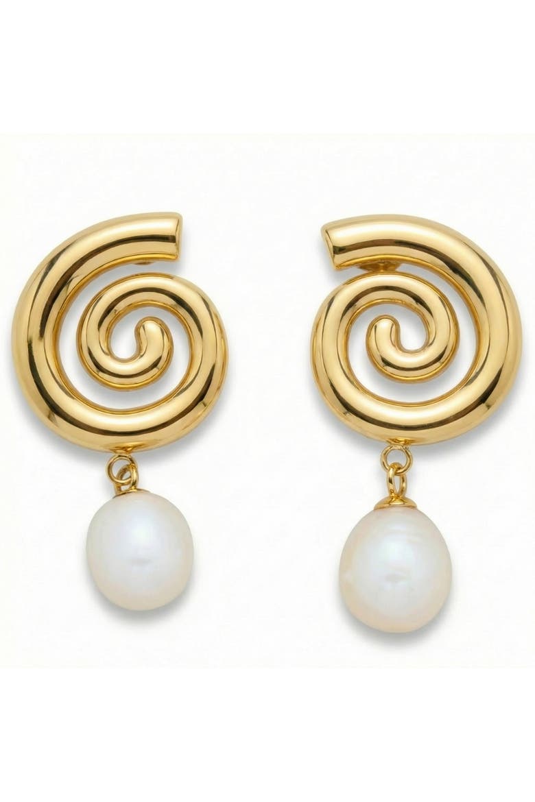 18k Gold Plated 1.5" Fresh Water Pearl Push Back Studs, Main, color, 18k Yellow Gold