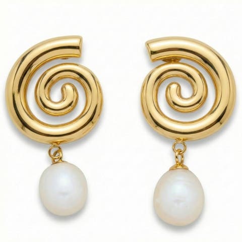 18k Gold Plated 1.5" Fresh Water Pearl Push Back Studs