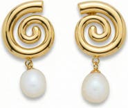 Bliss Diamond 18k Gold Plated 1.5" Fresh Water Pearl Push Back Studs
