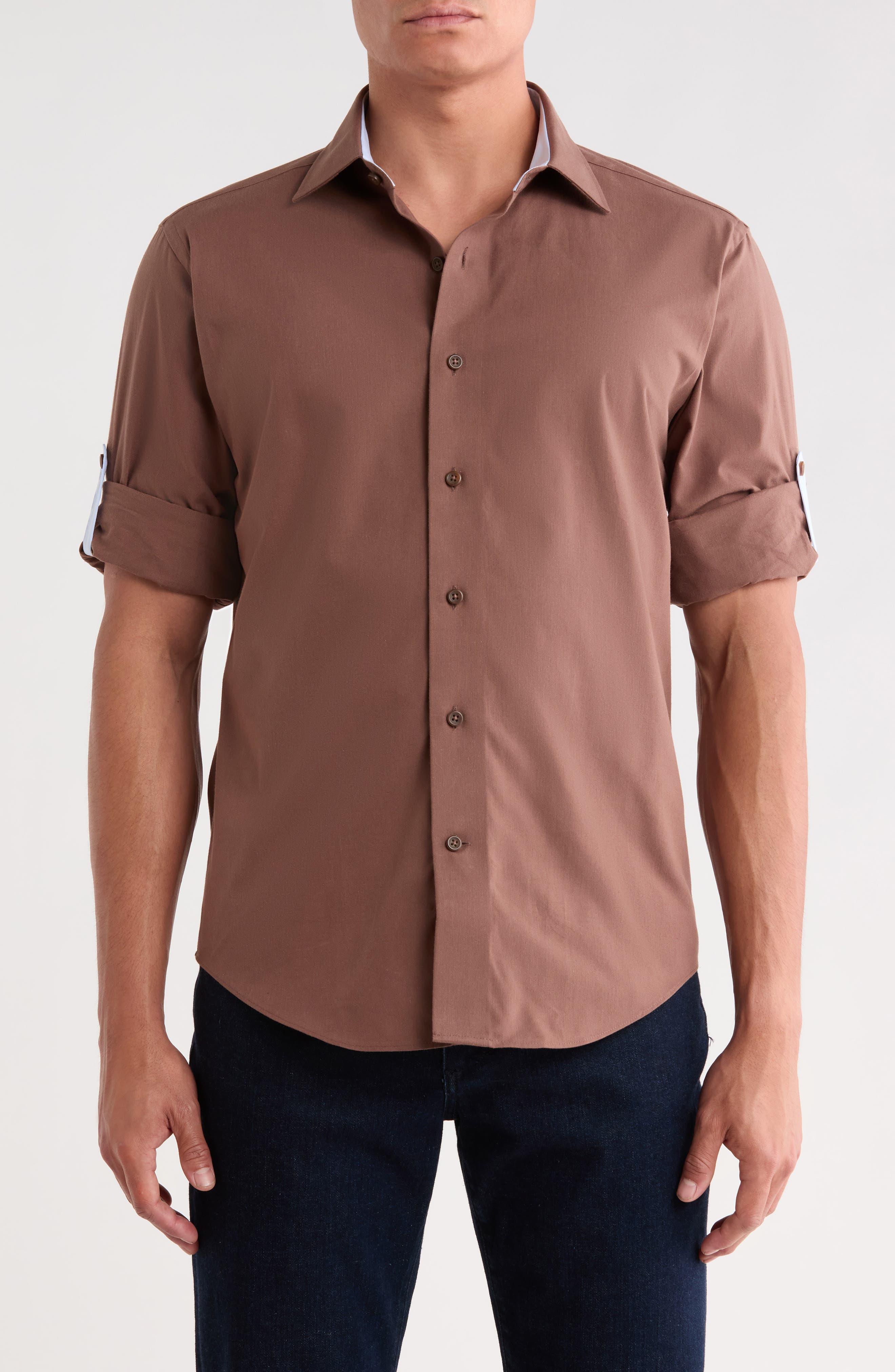 Solid Trim Fit Long Sleeve Cotton Shirt