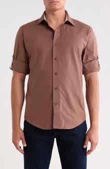 Solid Trim Fit Long Sleeve Cotton Shirt
