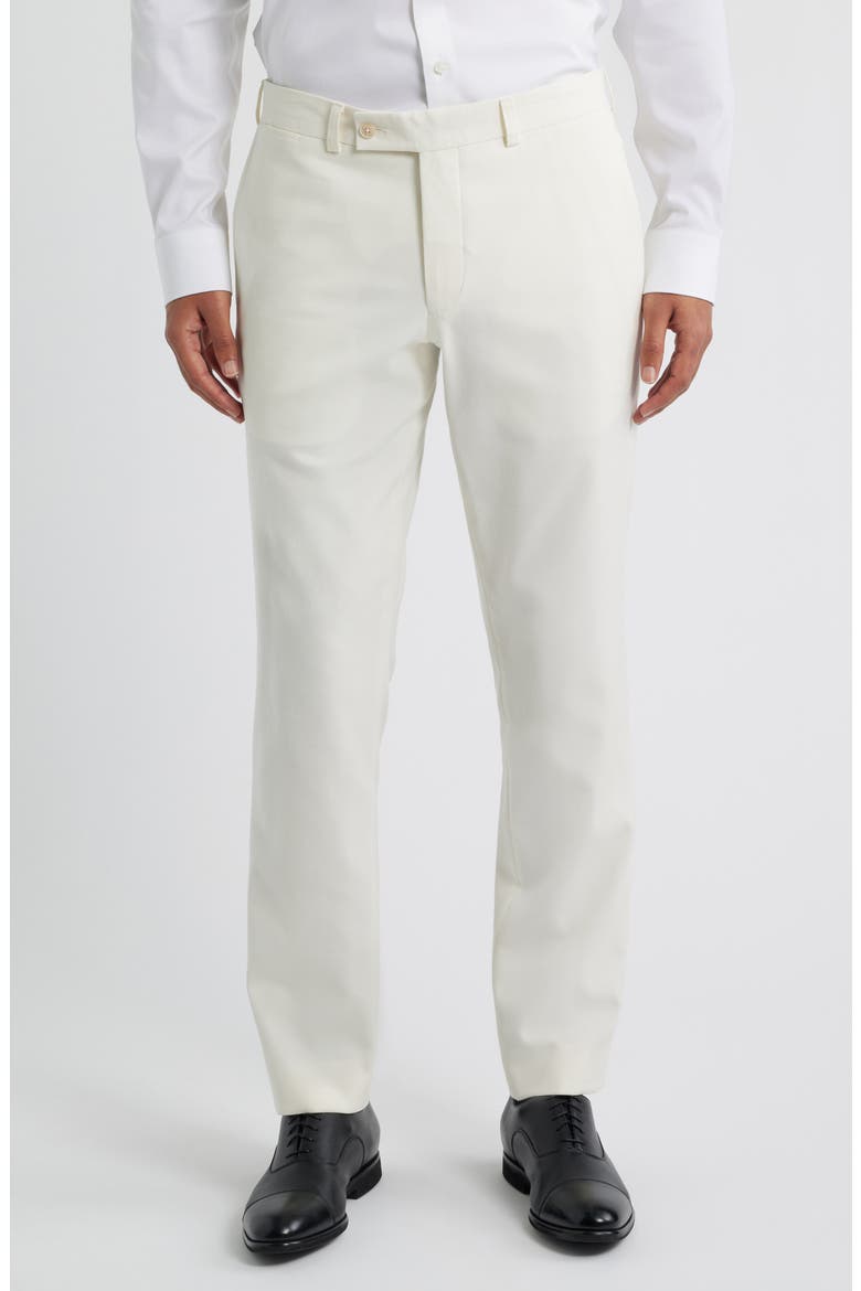 Piero Flat Front Stretch Cotton & Wool Pants, Main, color, OFF WHITE