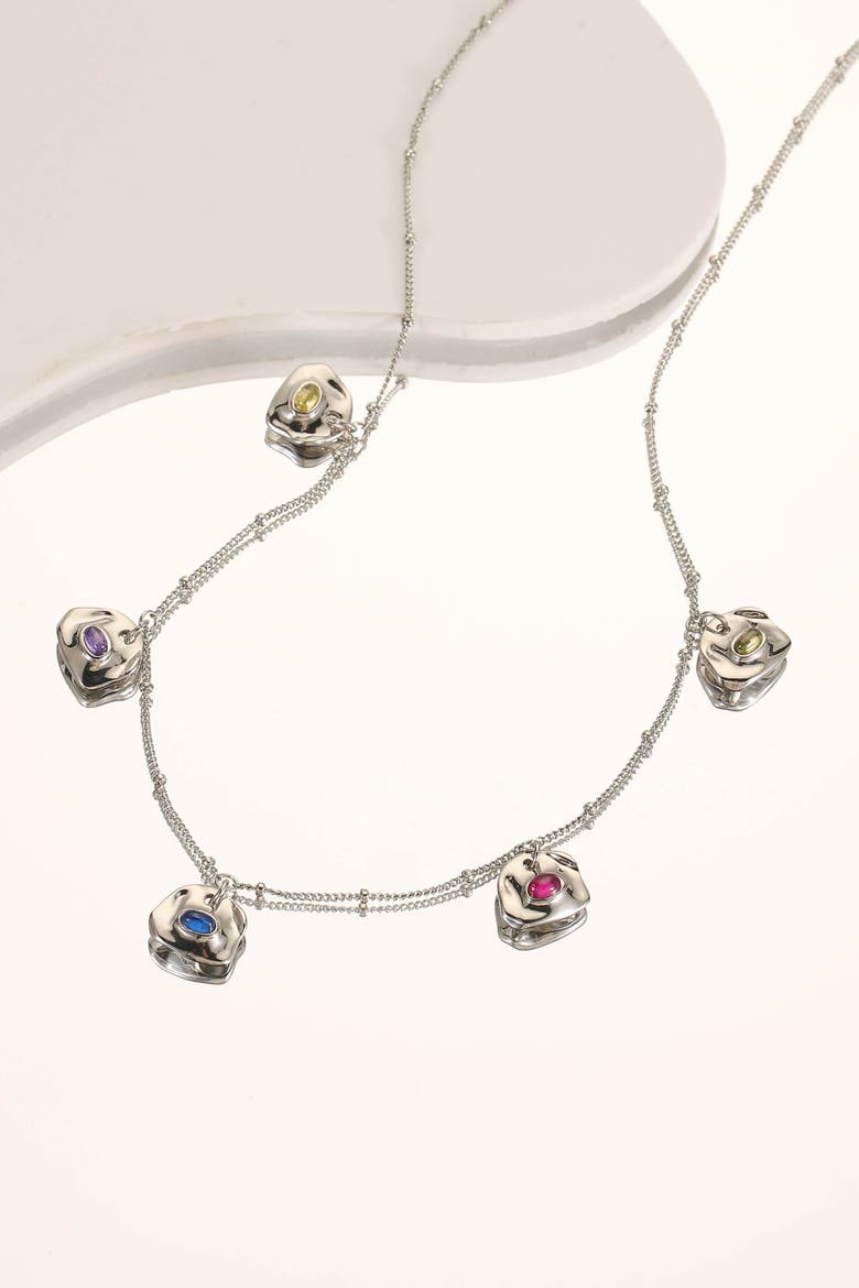 Iris Colored Cubic Zirconia Charms Necklace, Alternate, color, Silver