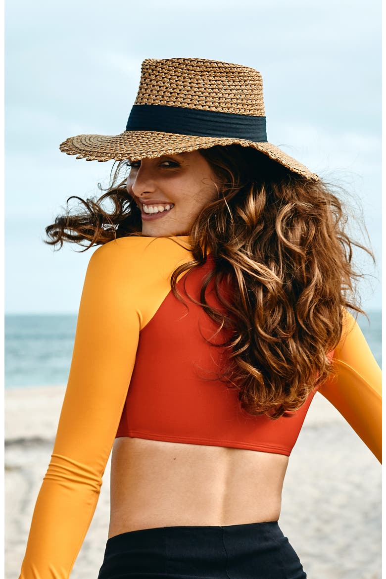 Cannes Squishee® Straw Hat, Alternate, color, NATURAL/ BLACK