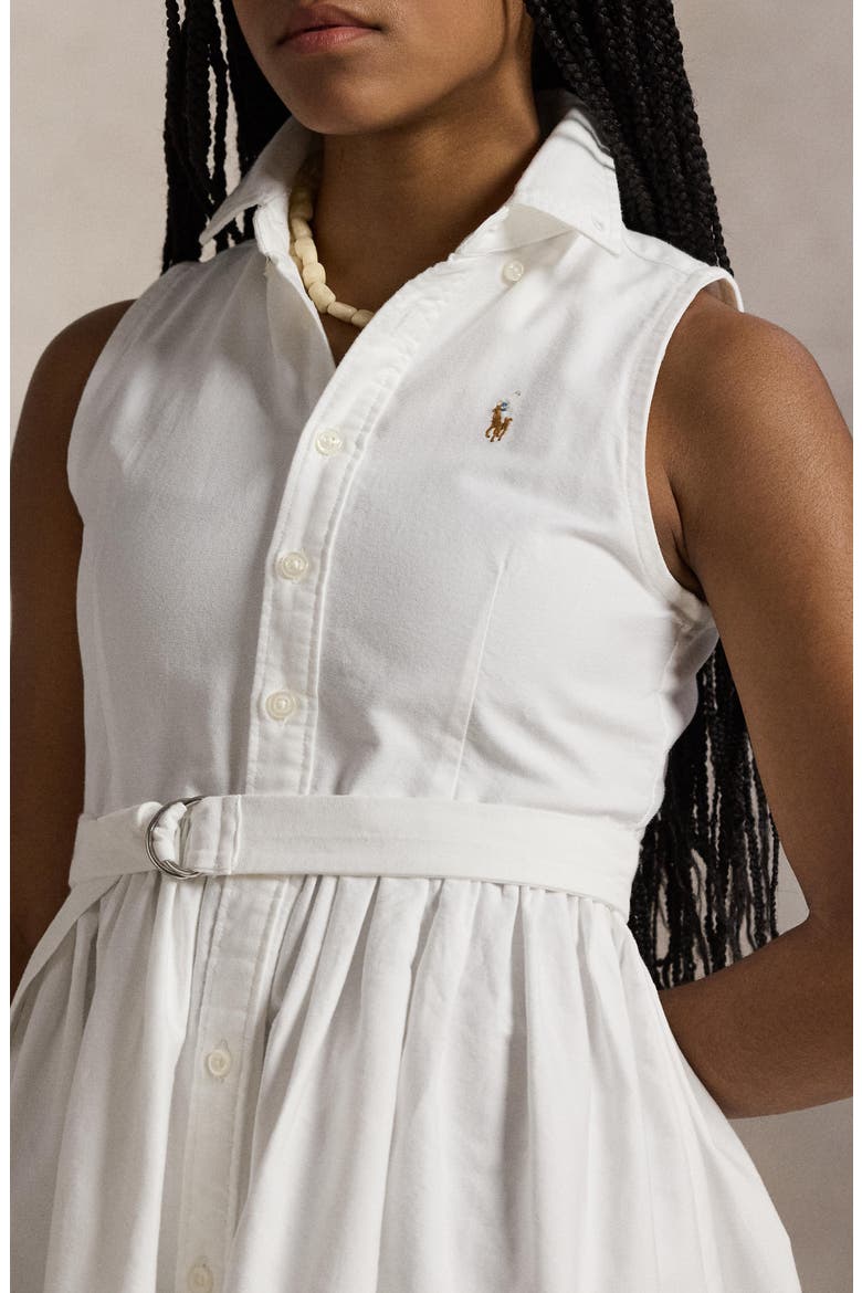 Kids' Sleeveless Cotton Oxford Dress, Alternate, color, WHITE