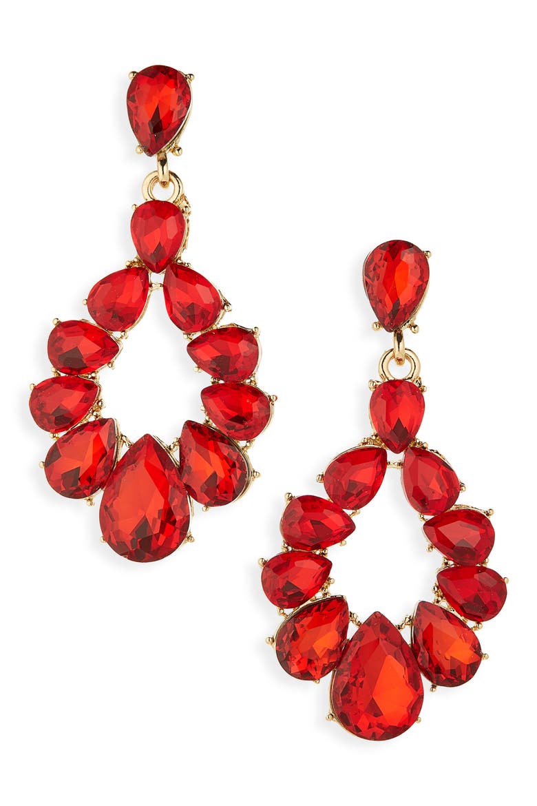 Crystal Statement Drop Earrings, Main, color, GOLD/ RED