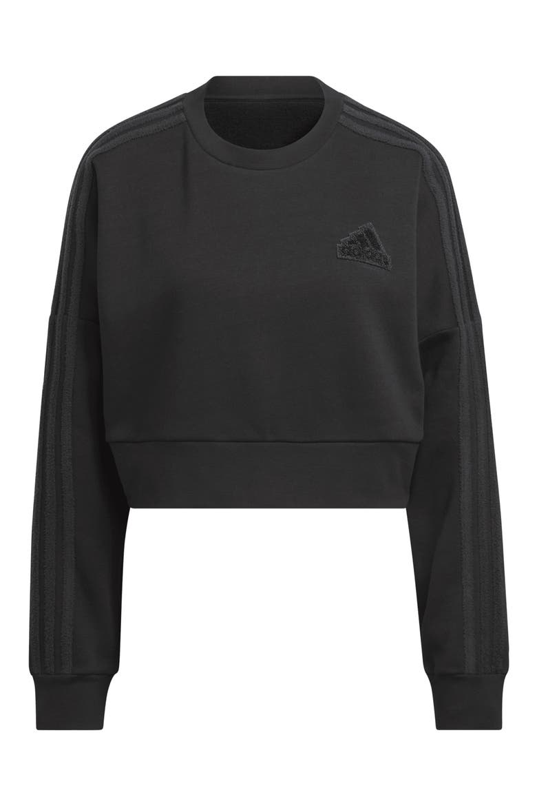 Cozy 3-Stripe Pullover Sweatshirt, Alternate, color, BLACK