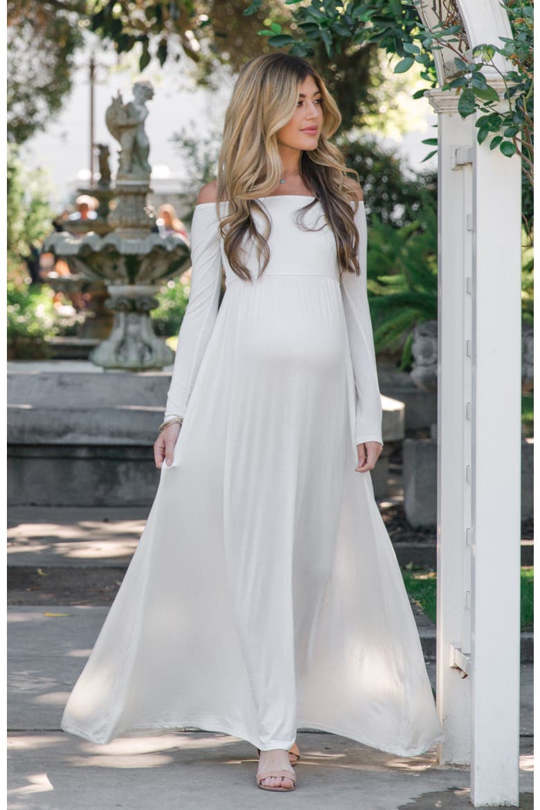 Ivory Solid Off Shoulder Maxi Dress, Alternate, color, Ivory
