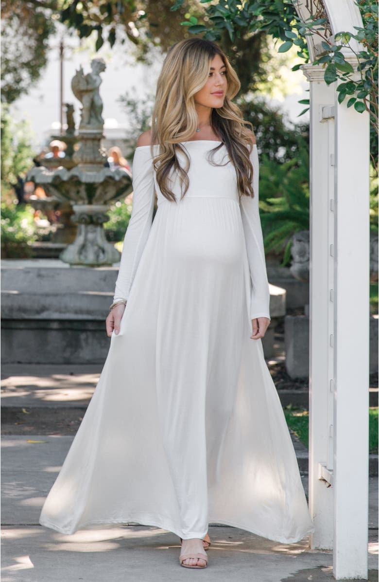 PinkBlush Ivory Solid Off Shoulder Maxi Dress, Alternate, color,