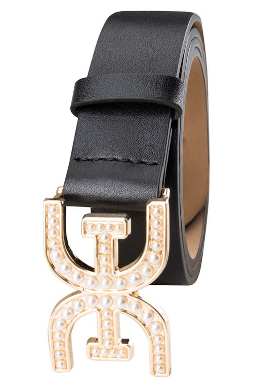 Sam Edelman Imitation Pearl Logo Plaque Belt In Black