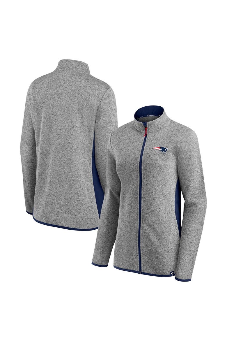 Women's Fanatics Branded Heathered Gray/Navy New England Patriots Block Party Primary Logo Full-Zip Jacket, Main, color, Heather Gray