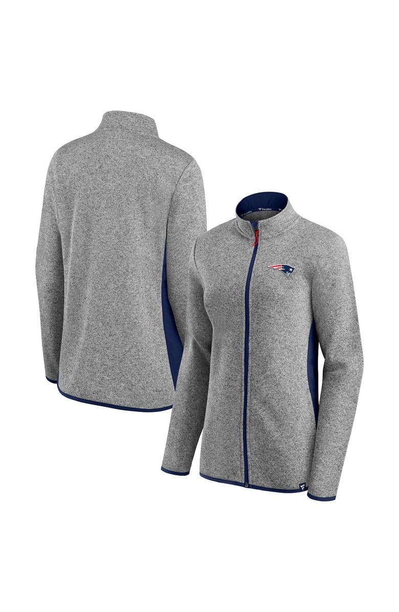 FANATICS Women's Fanatics Branded Heathered Gray/Navy New England Patriots Block Party Primary Logo Full-Zip Jacket, Main, color, 