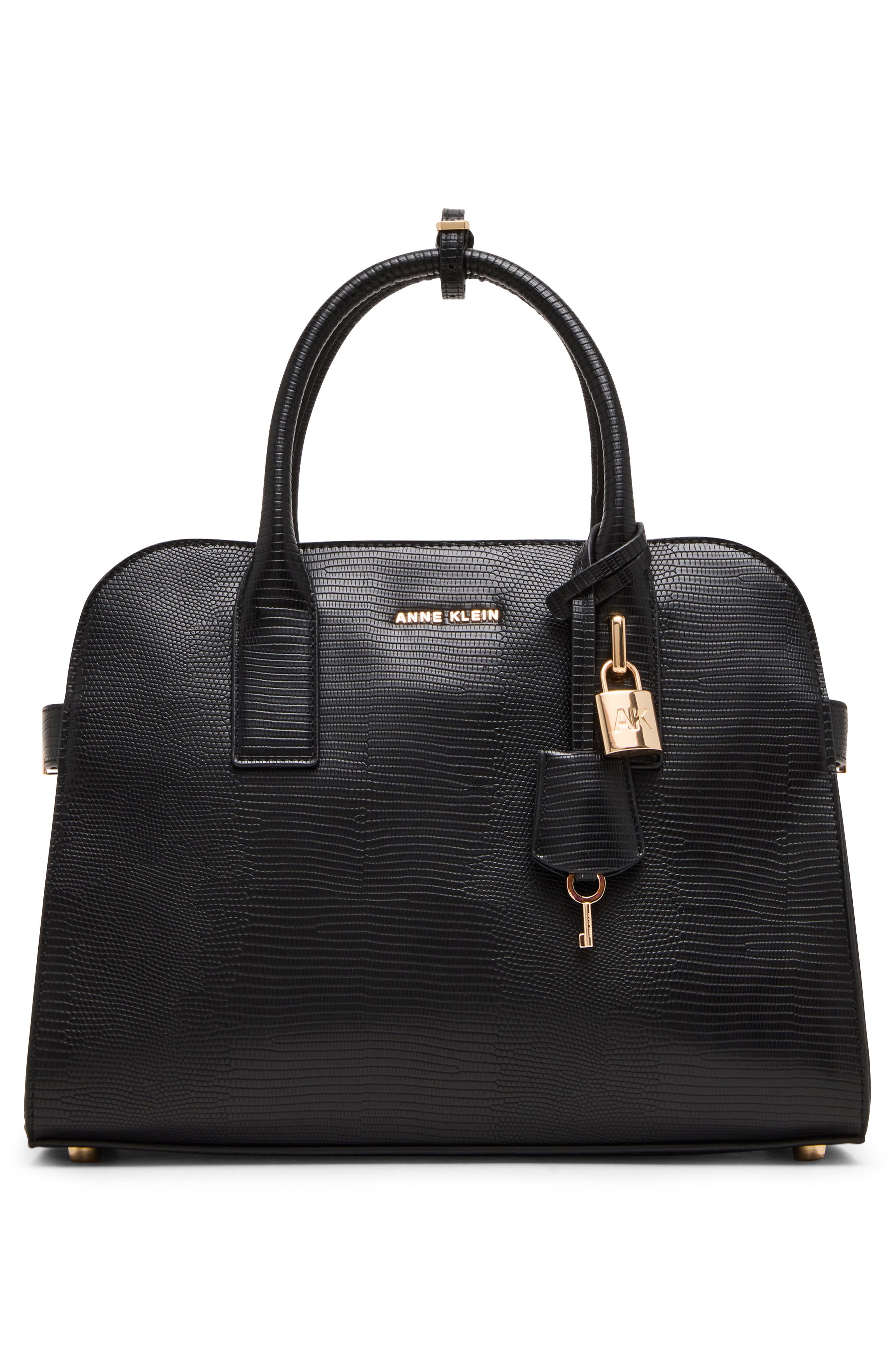 Anne Klein Curved Satchel, Alternate, color, Black