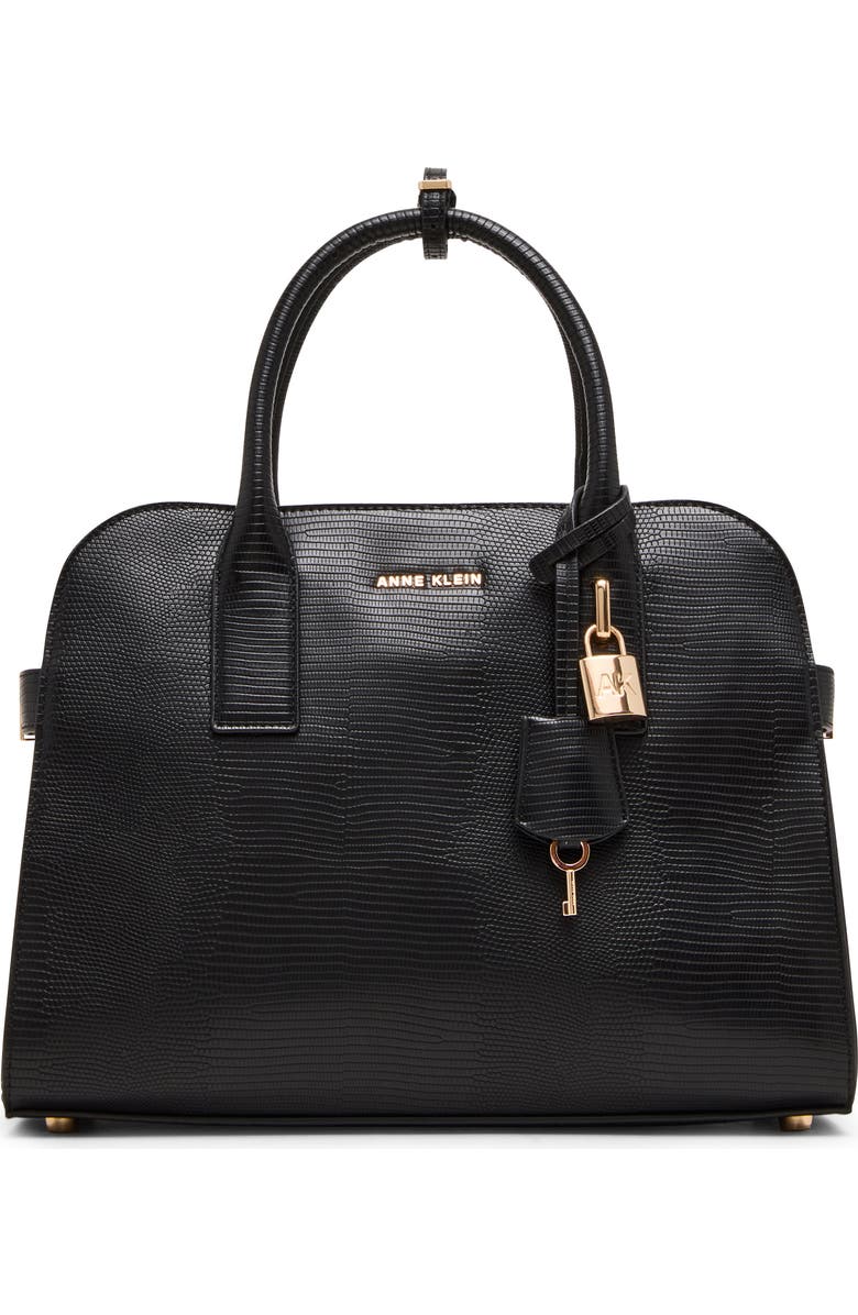 Anne Klein Curved Satchel, Alternate, color, Black