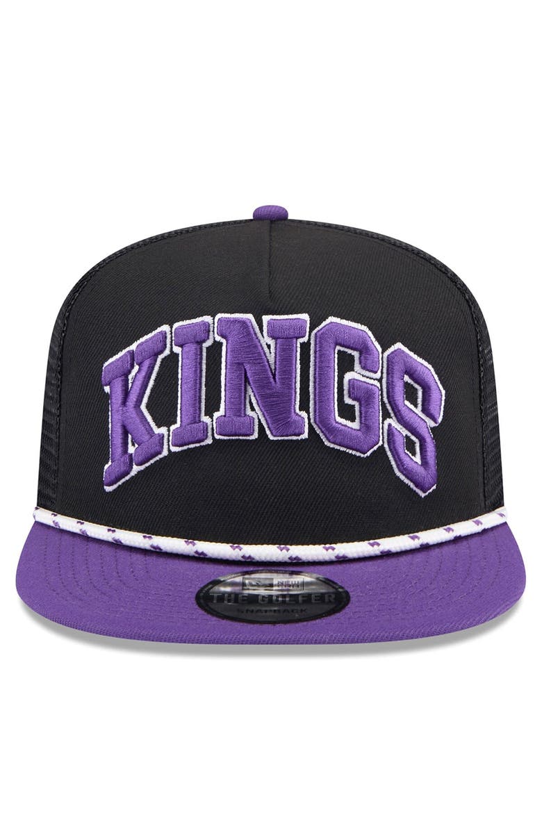 New Era Men's New Era Black/Purple Sacramento Kings Throwback Team Arch Golfer Snapback Hat, Alternate, color,