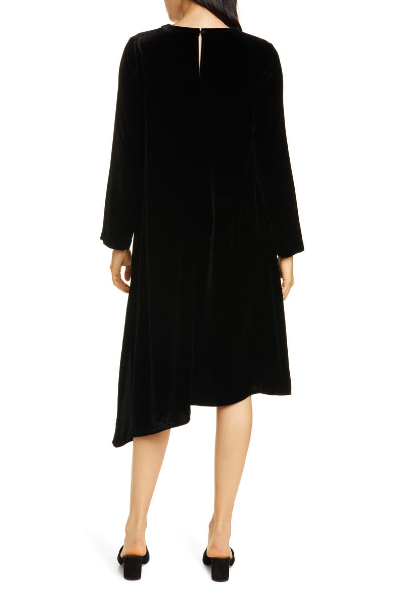 Asymmetrical Hem Velvet Long Sleeve T-Shirt Dress, Alternate, color, BLACK