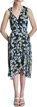 DKNY Surplice V-Neck Faux Wrap Midi Dress