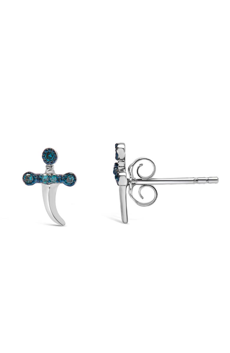 Haus of Brilliance .925 Sterling Silver Blue Diamond Accent Knife Earrings, Alternate, color, White