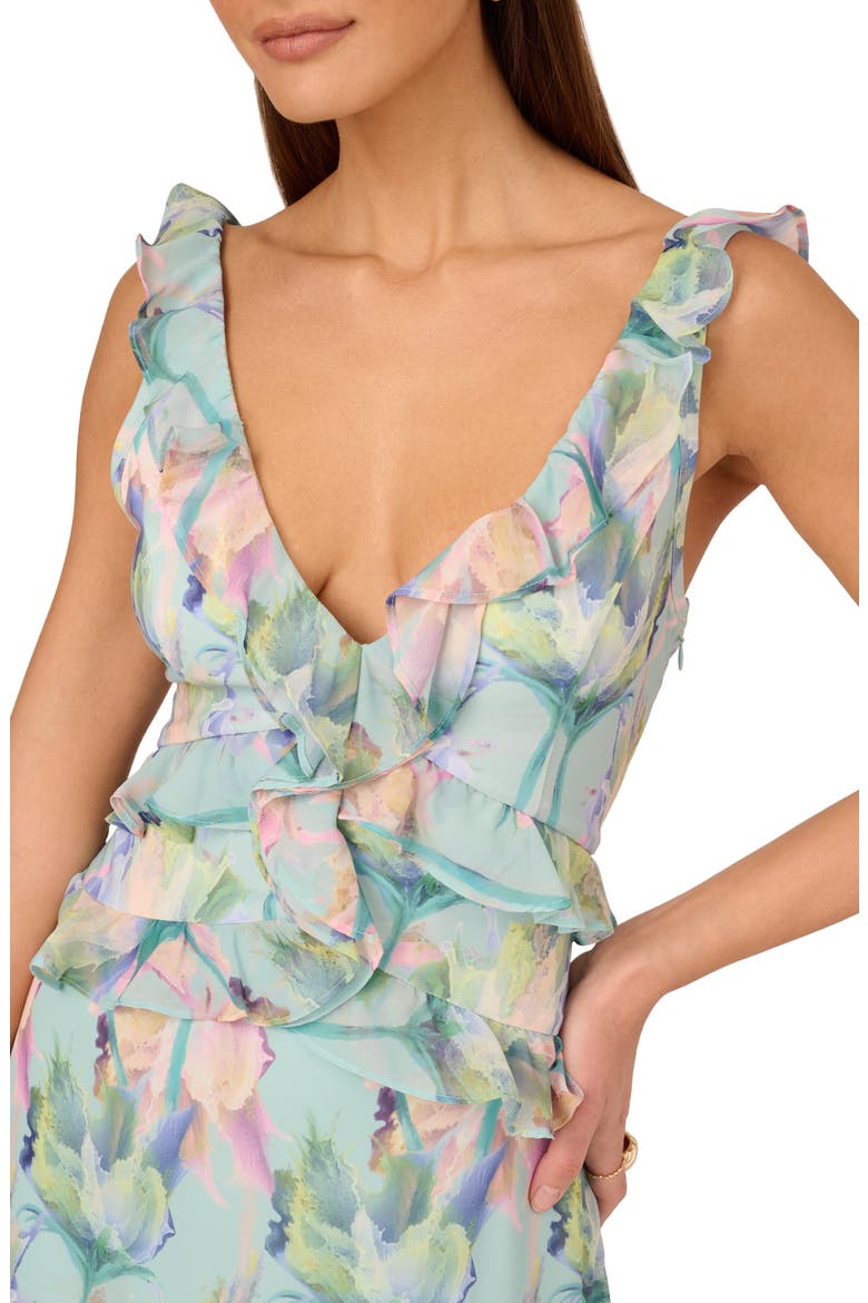 Floral Ruffle Detail Handkerchief Hem Midi Dress, Alternate, color, MINT MULTI