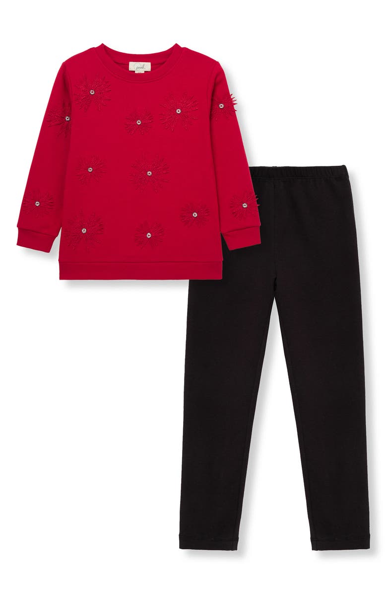 Peek Aren't You Curious Kids' Lace Appliqué Oversize Sweatshirt & Leggings Set, Main, color, Red
