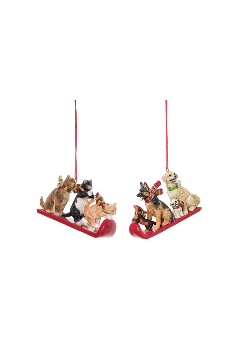Cats & Dogs Sled Ornaments, A/2, Main, color, brown