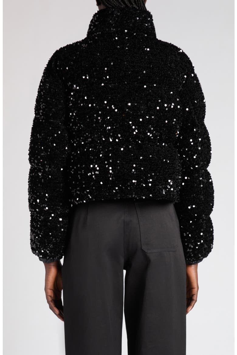 Louvi Sequin Faux Shearling Down Jacket, Alternate, color, BLACK