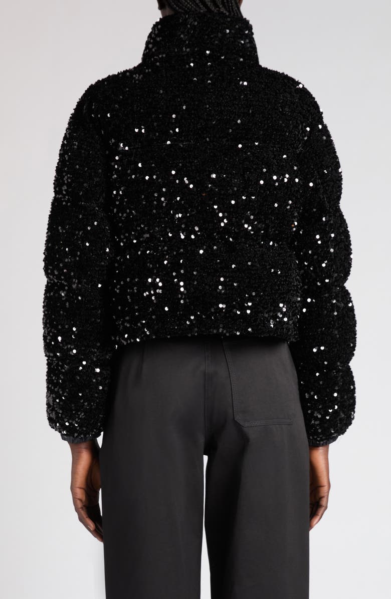 Moncler Louvi Sequin Faux Shearling Down Jacket, Alternate, color, Black