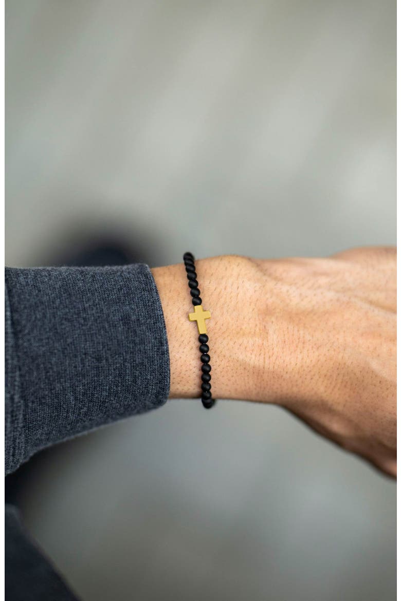 Spiritual Bead Cross Bracelet, Alternate, color, BLACK/ GOLD