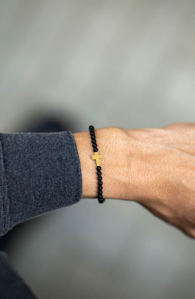 Vincero Spiritual Bead Cross Bracelet, Alternate, color, Black/ Gold