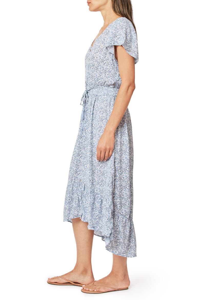 Ariel Drawstring Waist Midi Dress, Alternate, color, BLUE FLORAL