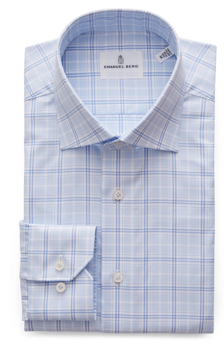 Emanuel Berg Prince of Wales Check Cotton Twill Button-Up Shirt, Alternate, color, Light Pastel Blue