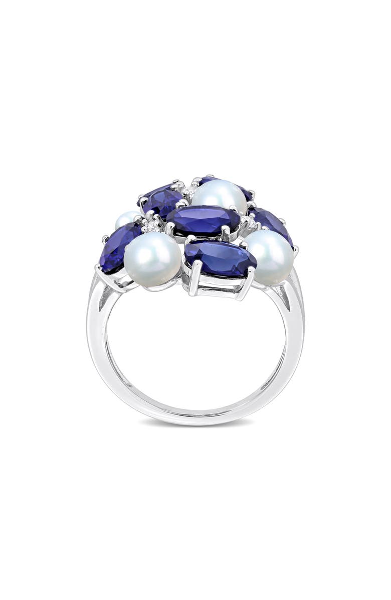 DELMAR Lab Grown Blue & White Sapphire & Cultured Freshwater Pearl Ring, Alternate, color, Blue