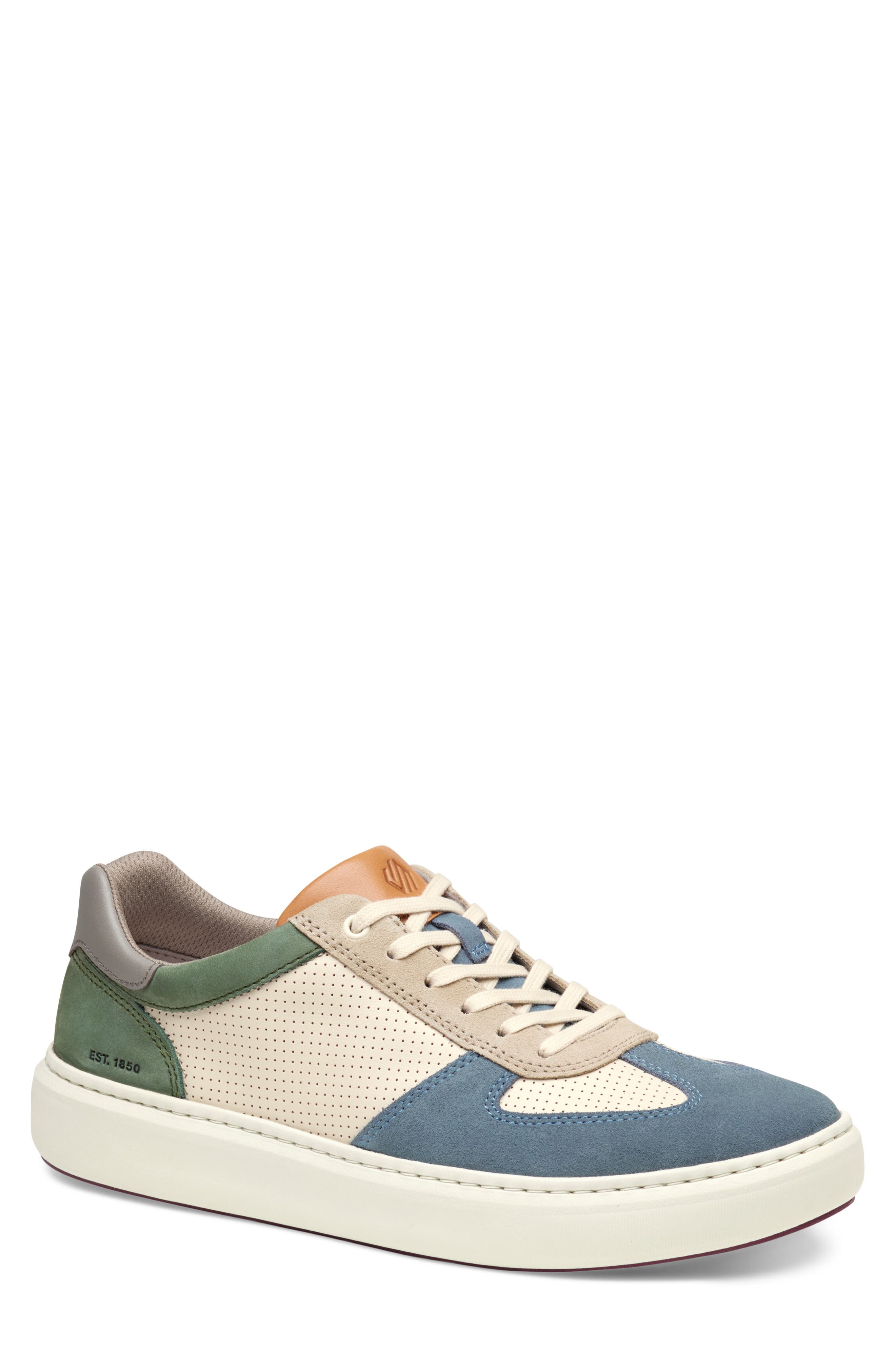 Anders T-Toe Sneaker, Main, color, BLUE/ GREEN SUEDE/ WHITE FULL