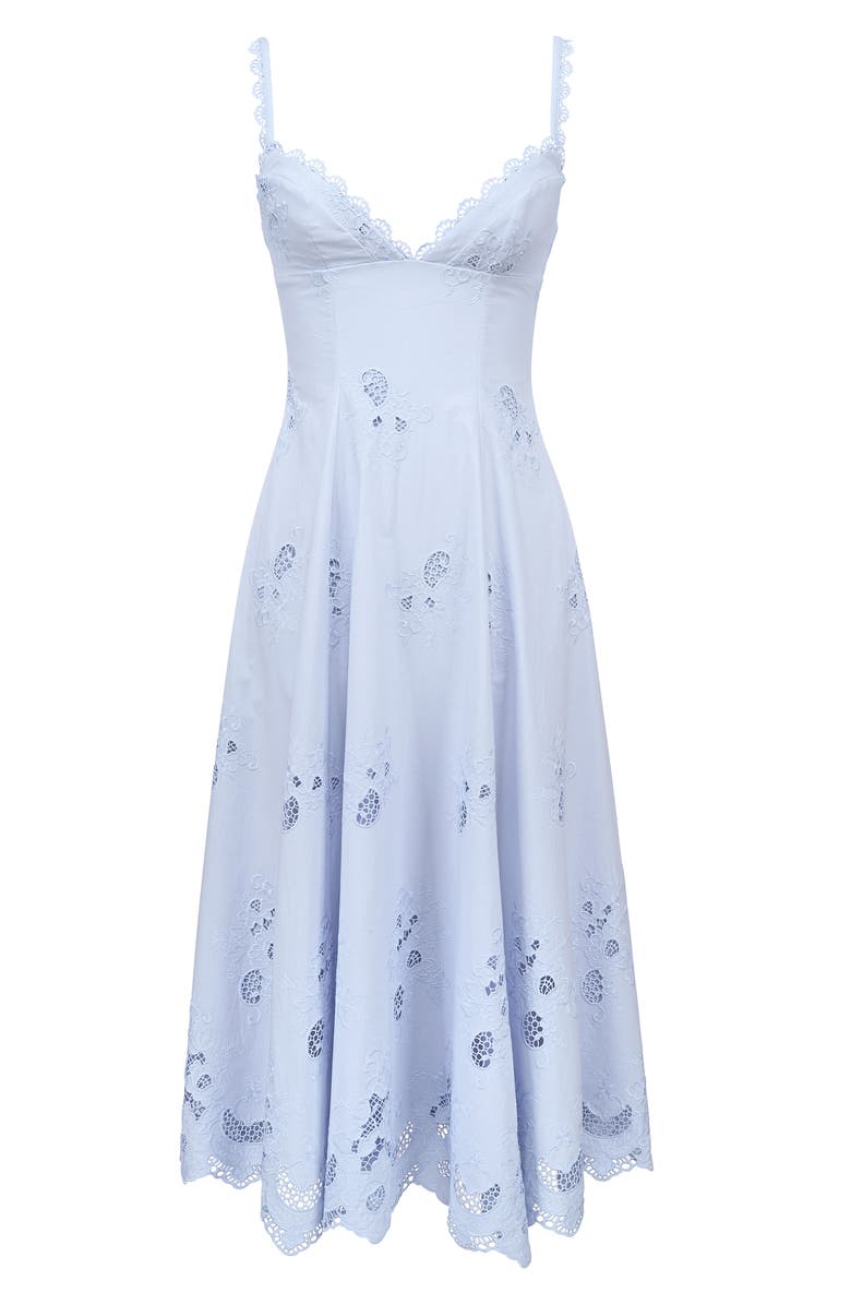 HOUSE OF CB Tatiana Bluebell Broderie Midi Dress, Alternate, color, Bluebell
