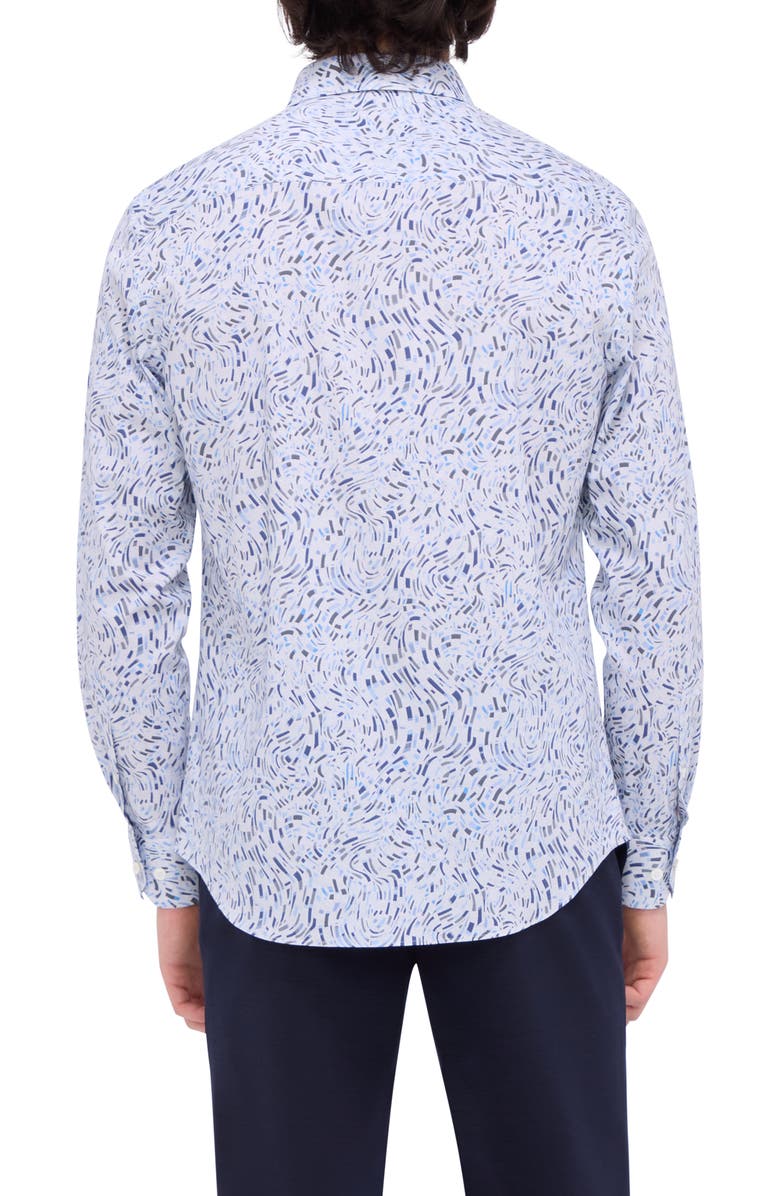 Bugatchi Julian Shaped Fit Abstract Print Stretch Button-Up Shirt, Alternate, color, Air Blue