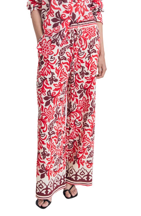 Mixed Print Drawstring Pants