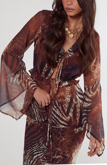 Nasty Gal Animal Print Crinkle Chiffon Top In Brown