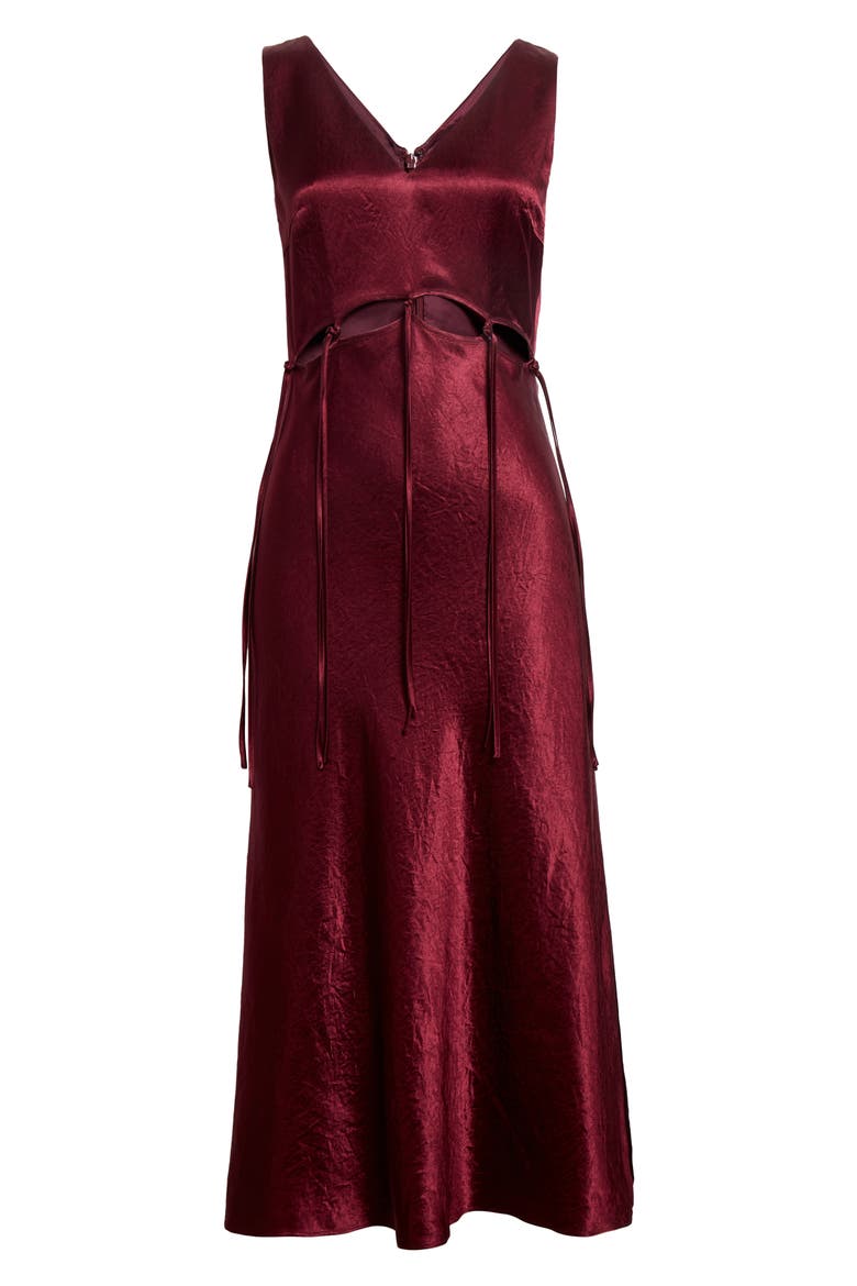 Cutout Tie Detail Satin Dress, Alternate, color, BORDEAUX