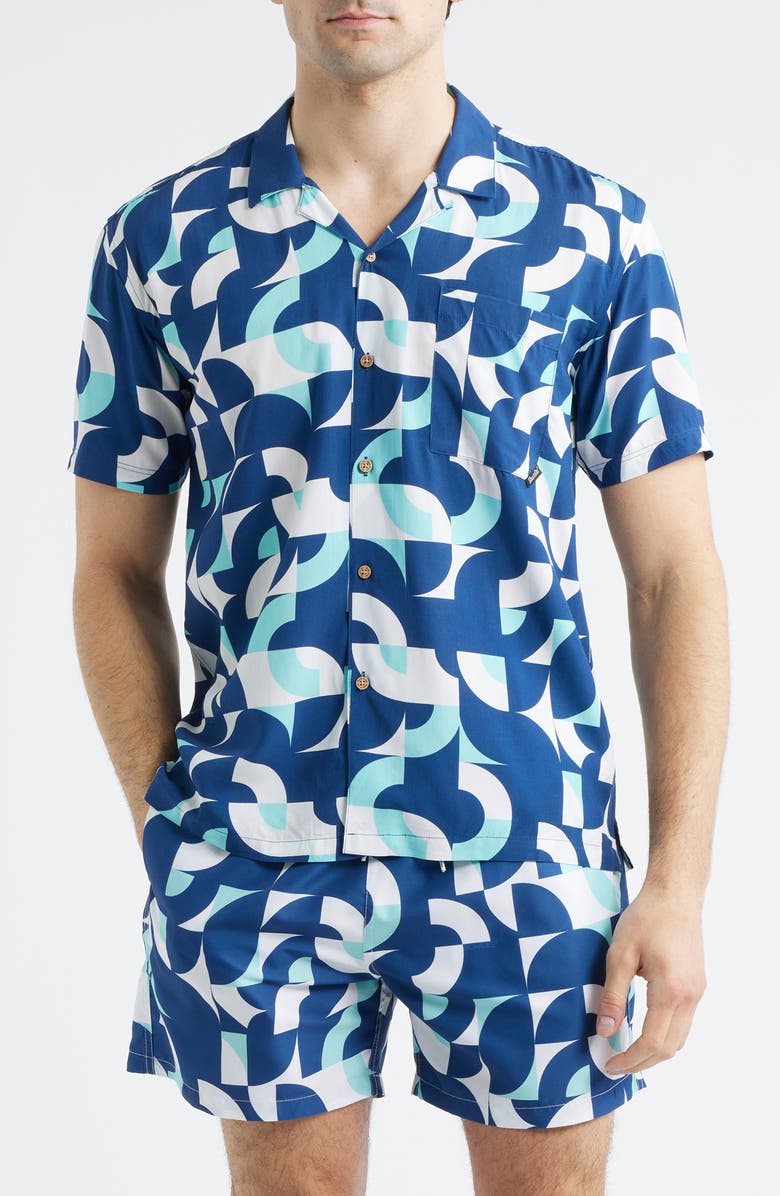 Boardies Print Camp Shirt, Main, color, Blue Multi