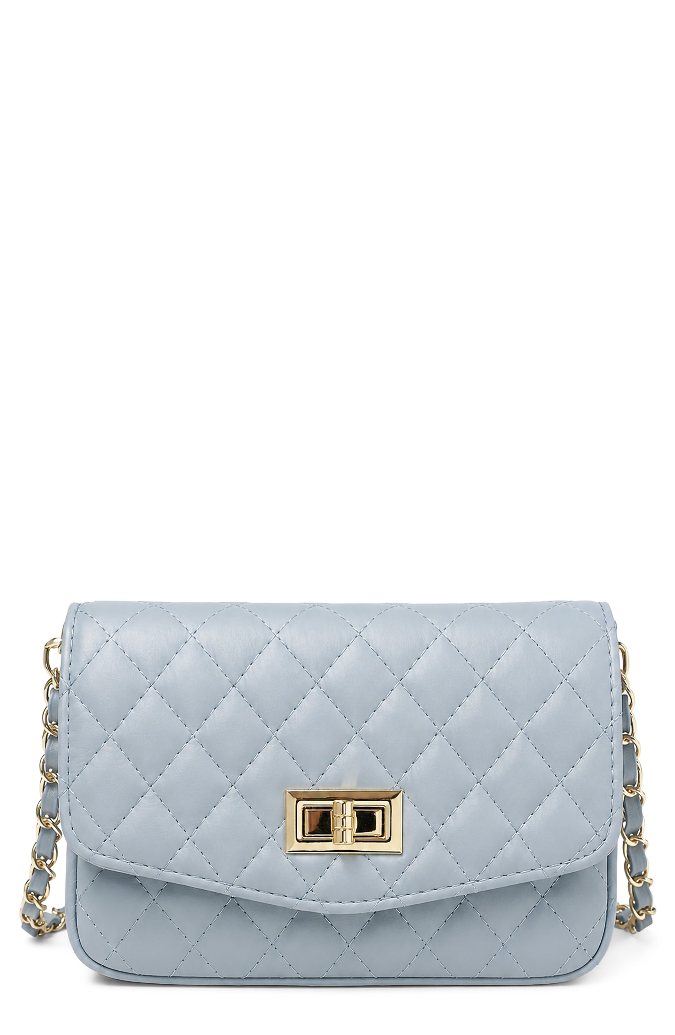 Quinn Quilted Leather Crossbody Bag, Main, color, PALE BLUE