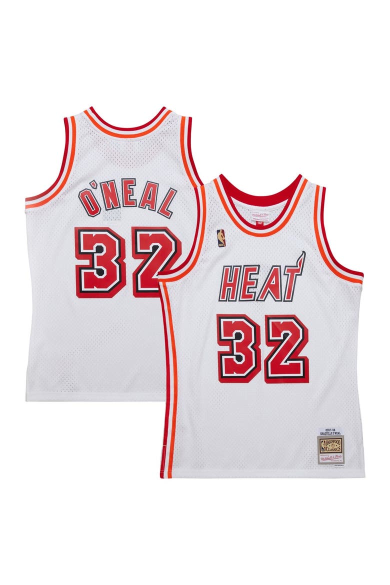 Men's Mitchell & Ness Shaquille O'Neal White Miami Heat 2007/08 Hardwood Classics Swingman Jersey, Main, color, White