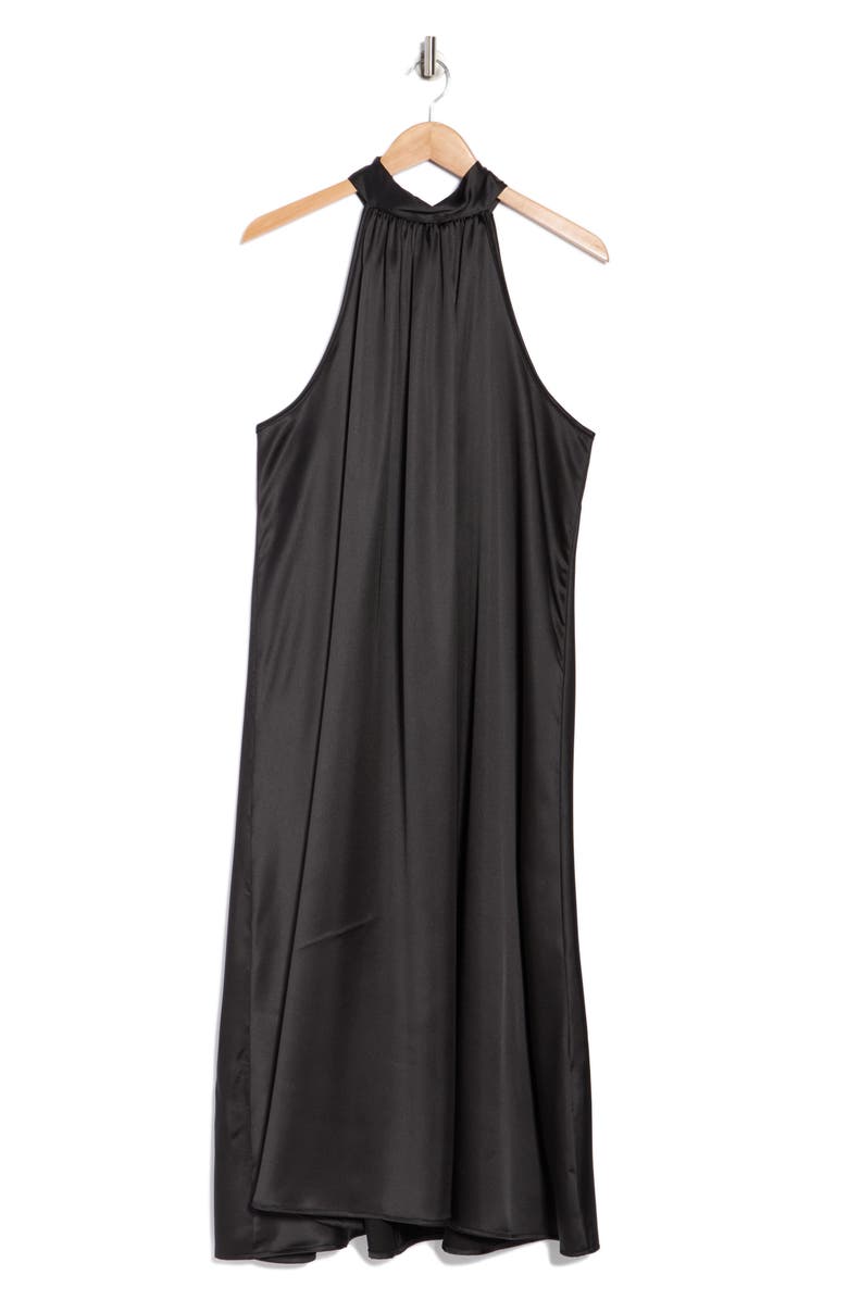 Renee C Satin Tie Neck Midi Dress, Main, color, Black
