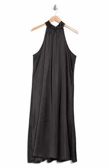 Renee C Satin Tie Neck Midi Dress