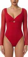 Popilush Shapewear Mesh Sleeve Cutout Sweetheart Sculpting Bodysuit