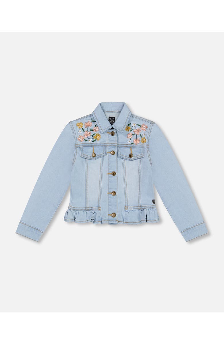 Deux par Deux Girl's Jean Jacket With Embroidery Light Blue Denim, Main, color, 