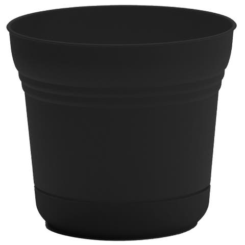 14 Inch Saturn Round Planter With Saucer Tray, Black